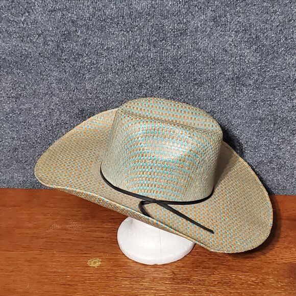 Rodeo King 25X Straw Cowboy Hat Powder Horn Blue Biege Rio Western Hat Barncore - Picture 5 of 13